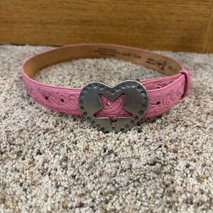 Pink Tooled Leather Western Belt w/ Heart & Star Buckle Justin 30 (Youth/Small)